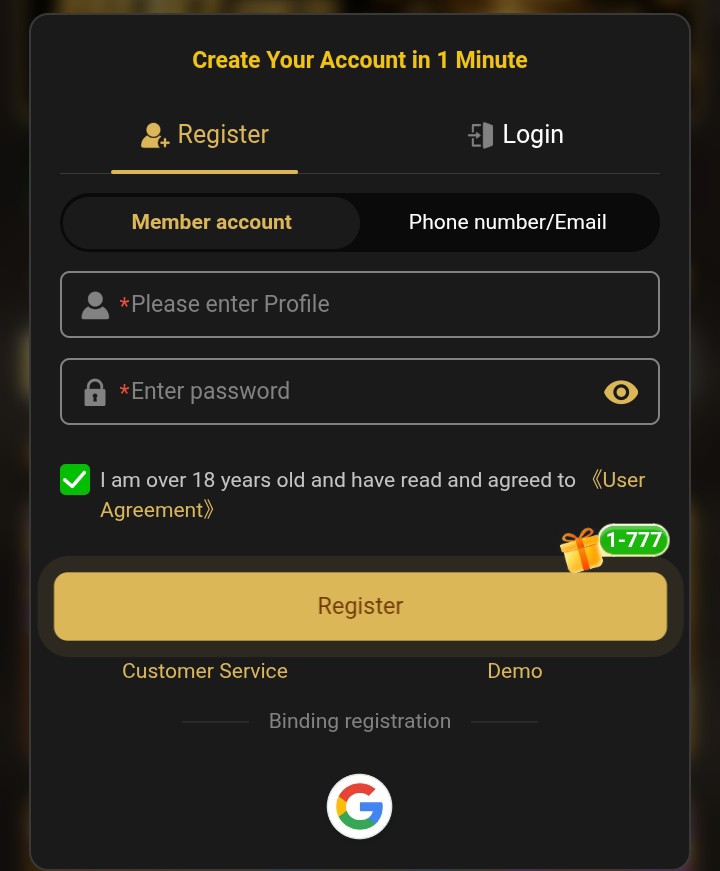 Create a new gaming account